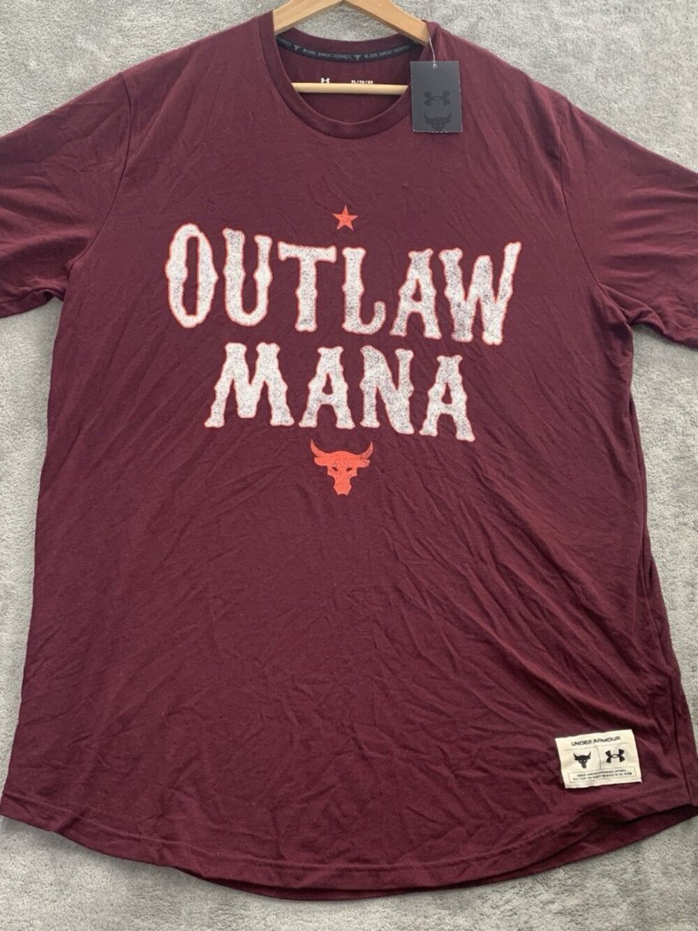 Under Armour Project Rock Shirt Mens XL Outlaw Mana Blood Sweat Respect Burgundy
